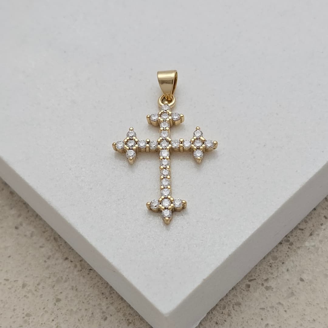 DIJE CRUZ FLORAL CIRCONES