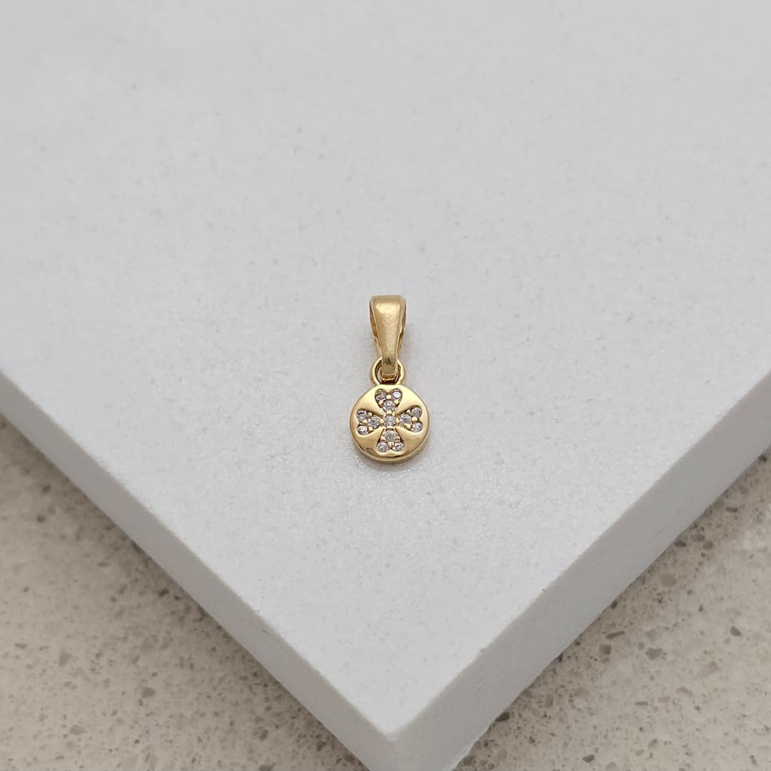 DIJE REDONDO MINI TREBOL MICROCIRCON CRISTAL